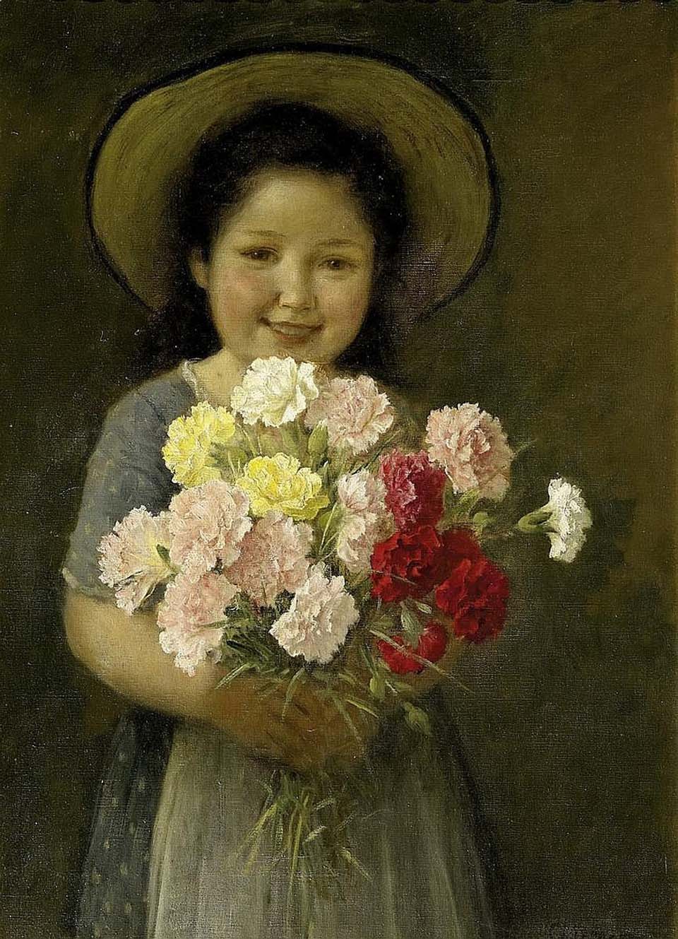 Girl with a bouquet of flowers