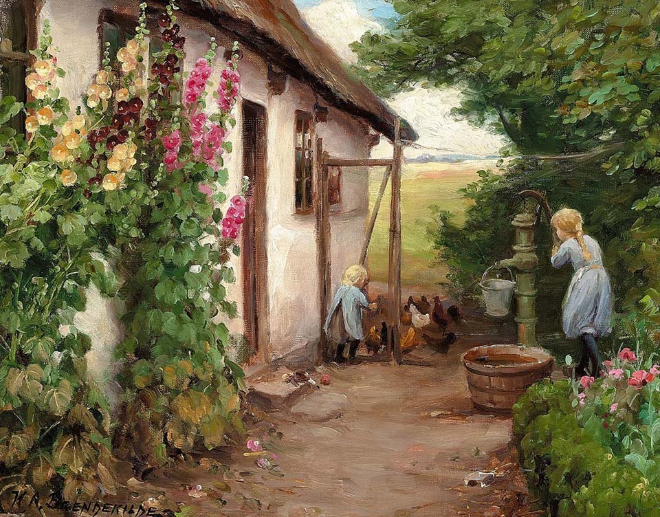 Outside the farmhouse