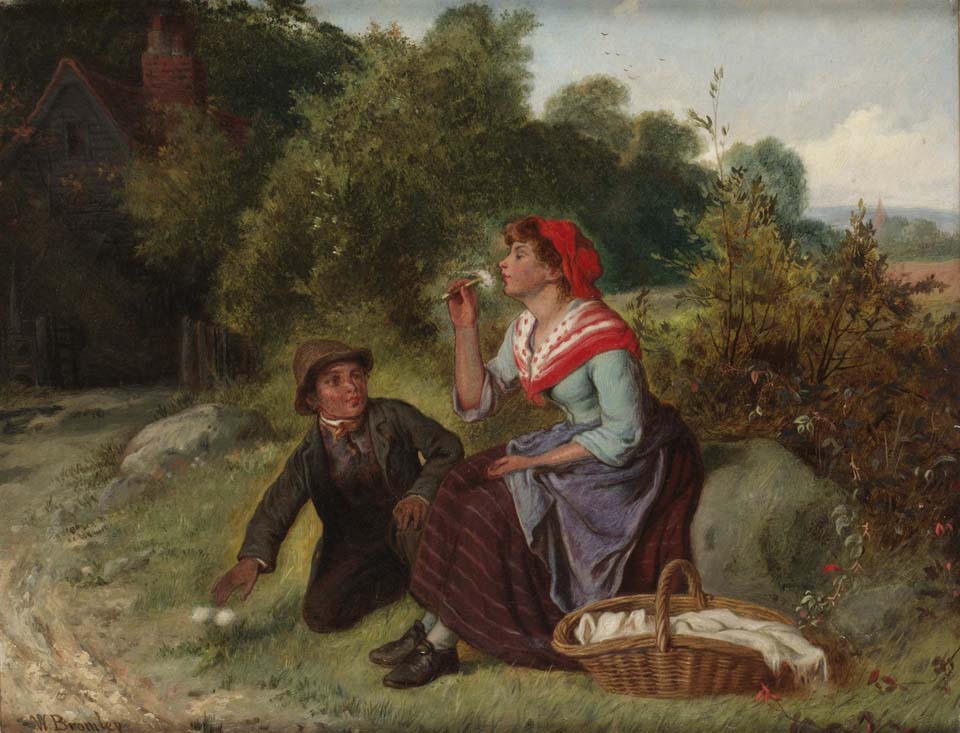 Pastoral scene with couple resting