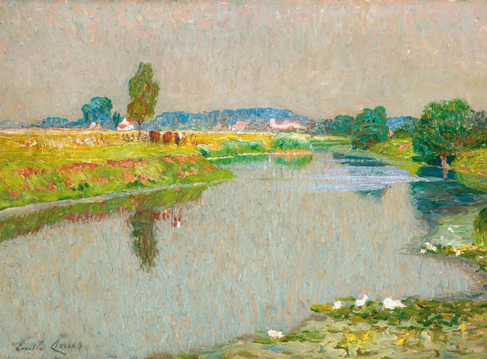 Paysage d'été avec la rivière Lys