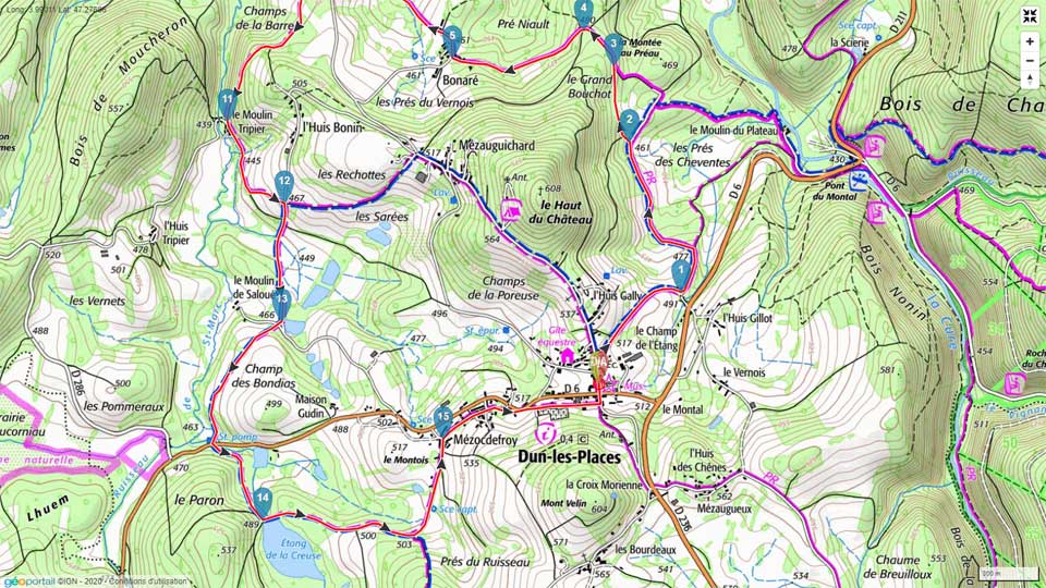 plan de la randonnée à Dun-les-Places