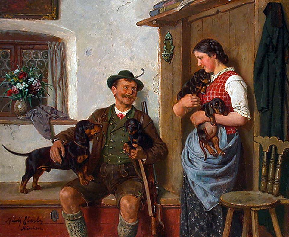 The hunter and the girl with dashshunds