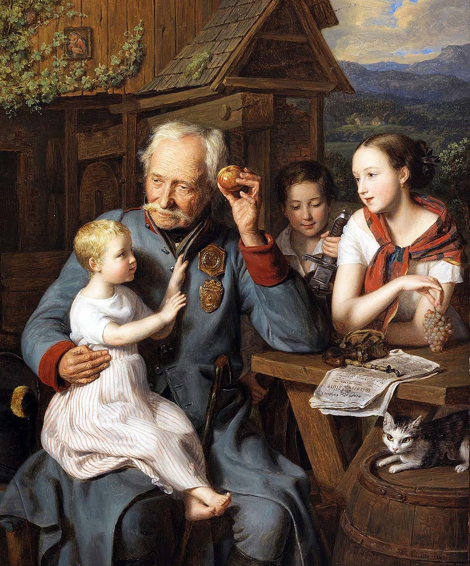 Old veteran with children