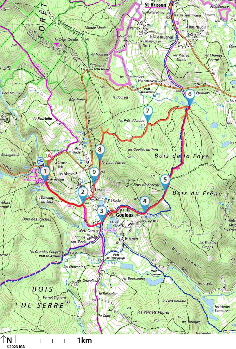 plan de la randonnée Le saut de Gouloux