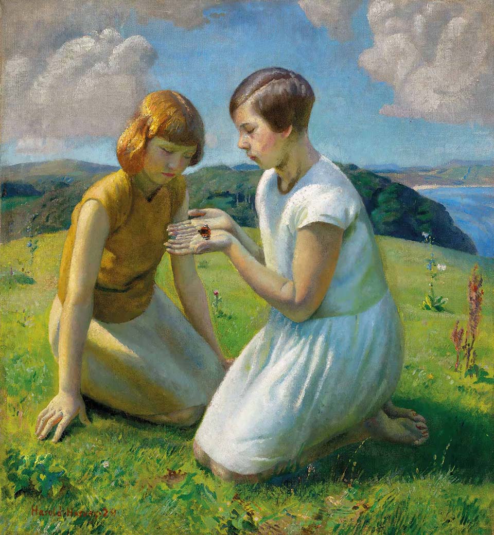 Two young girls with a butterfly