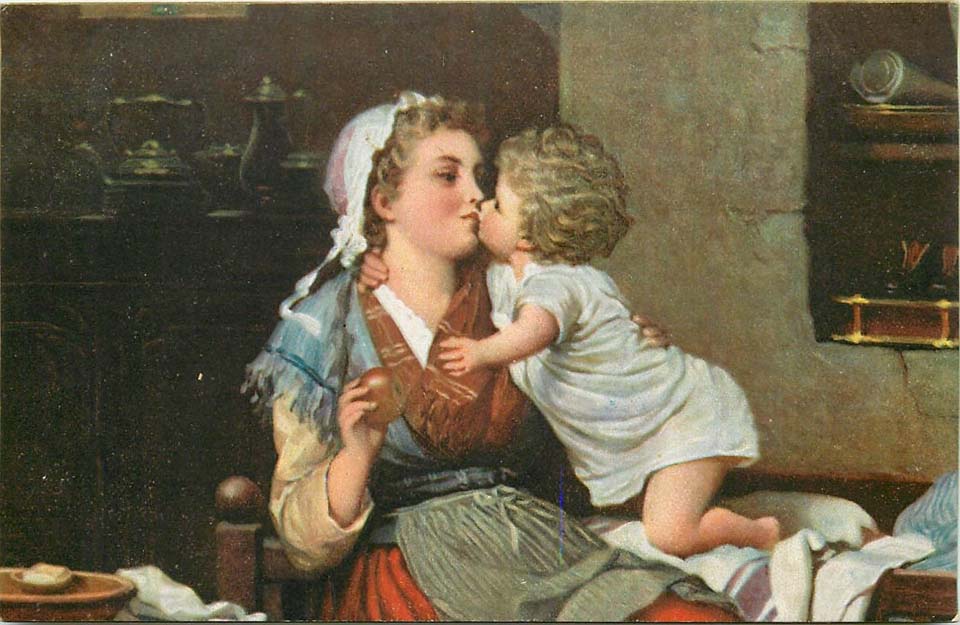 Mother and children kiss