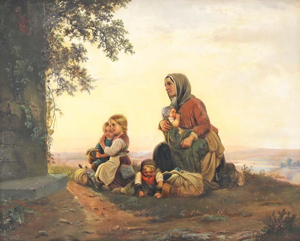 Mother with children at a wayside shrine