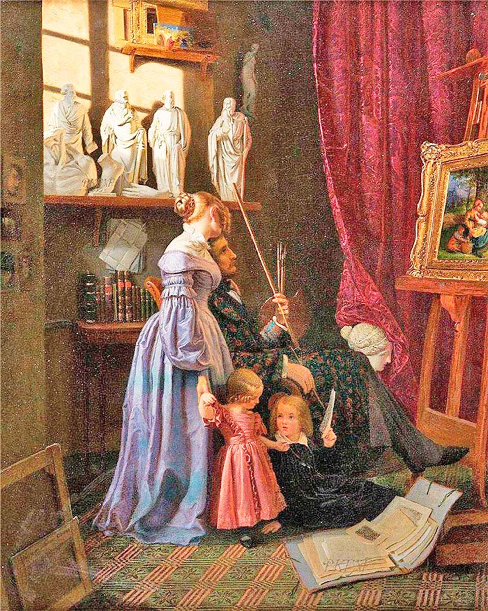 The artist and his family in the atelier