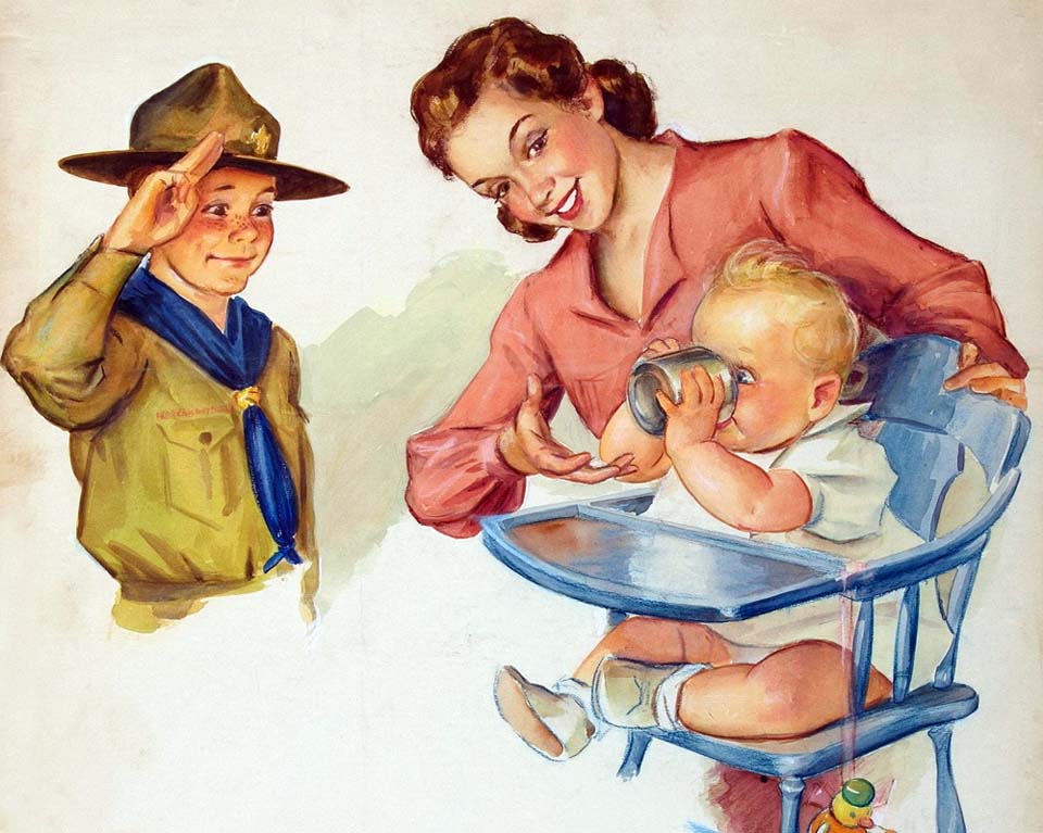 Boy scout greeting the baby