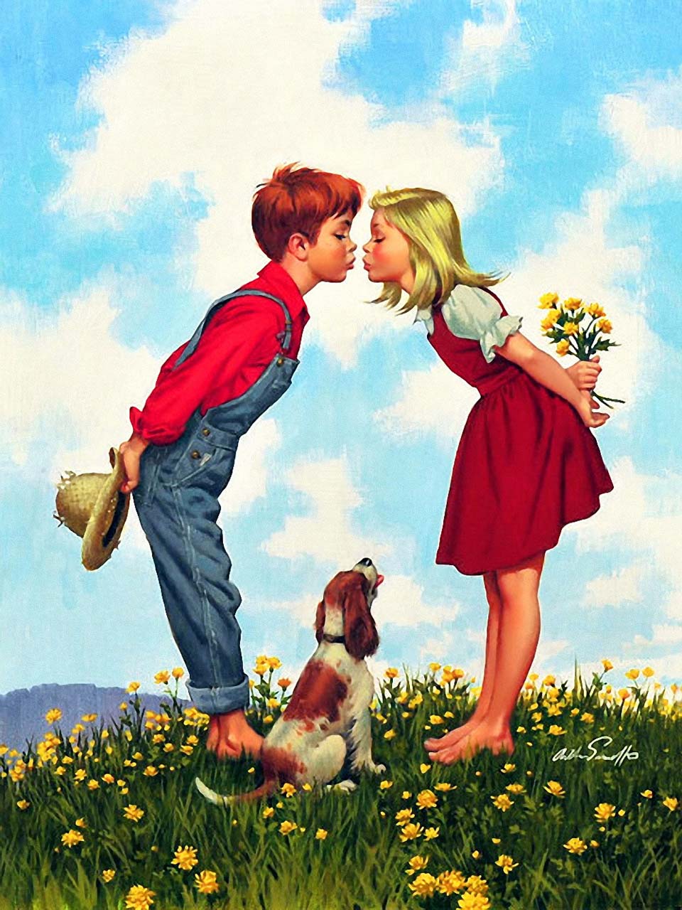 Boy and girl kissing