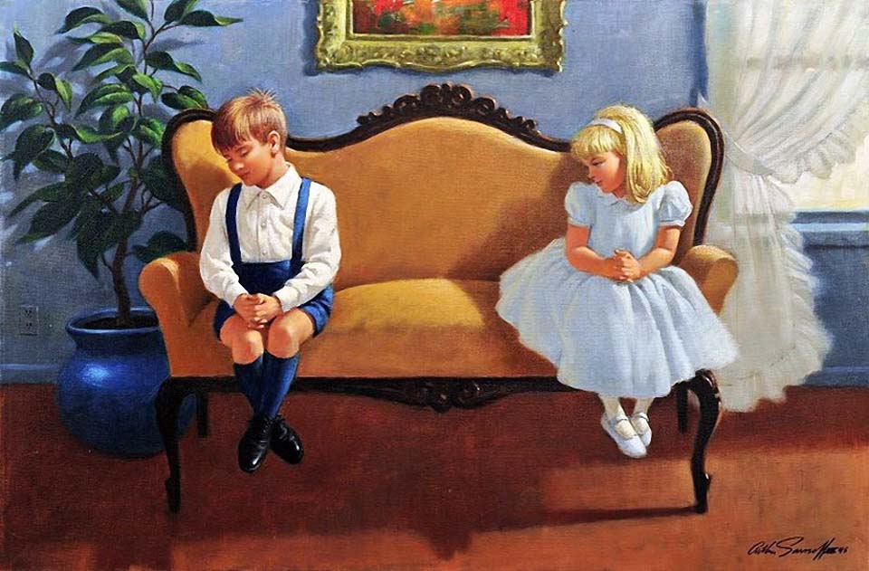 Kids sitting on love seat