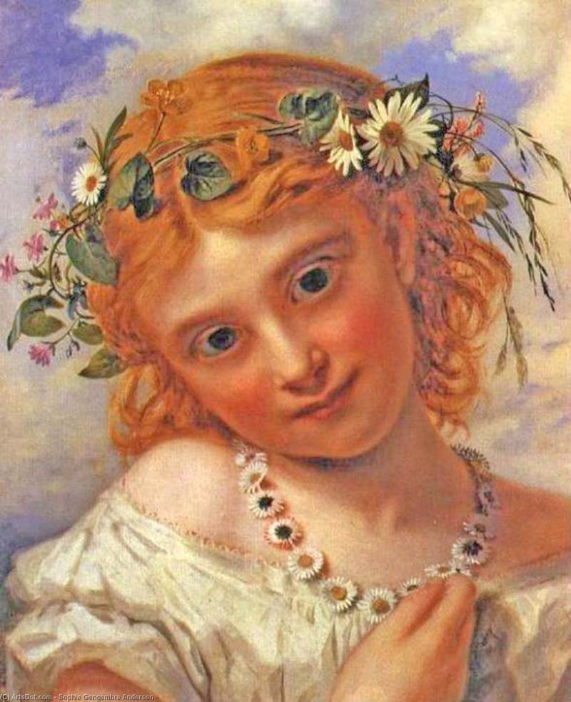 Young girl with a garland of marguerites
