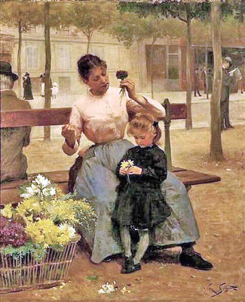 Flower seller with child