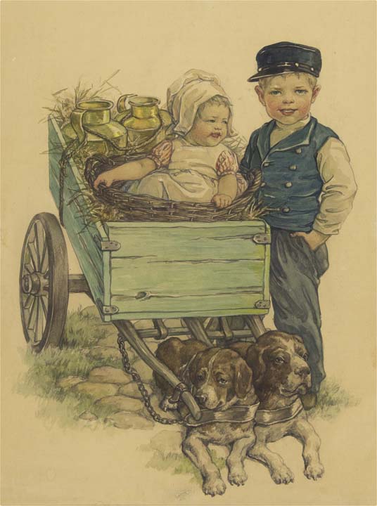 Children with a dog car