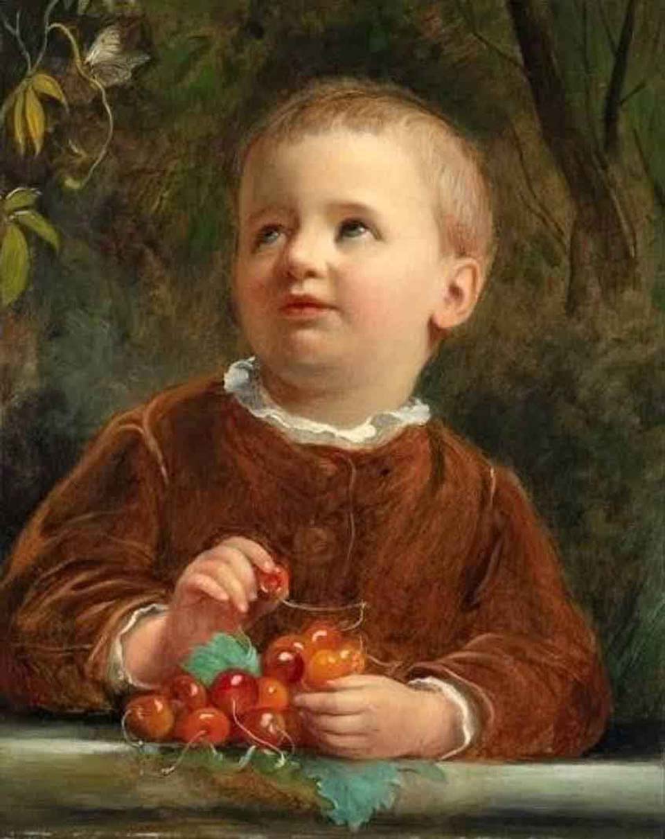 Boy with cherries and butterfly