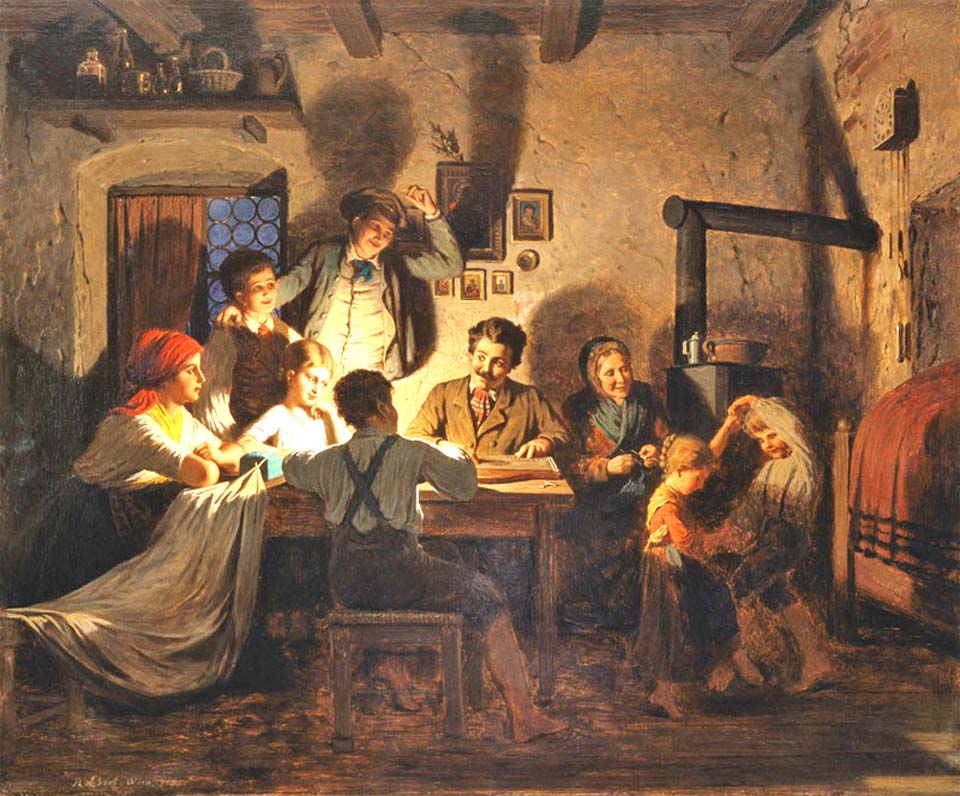 Evening zither concert in the peasant's house