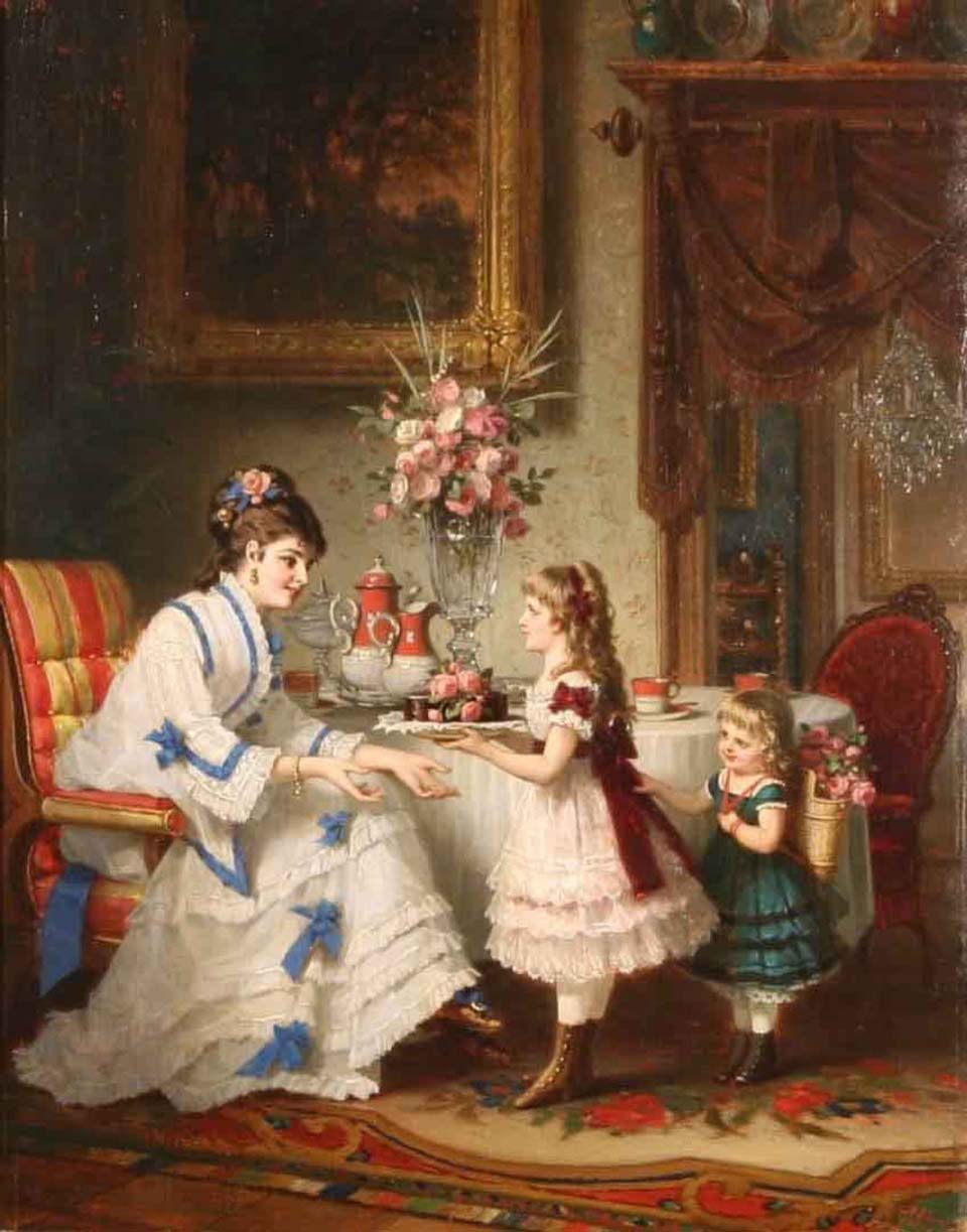 Girl giving a present to mother