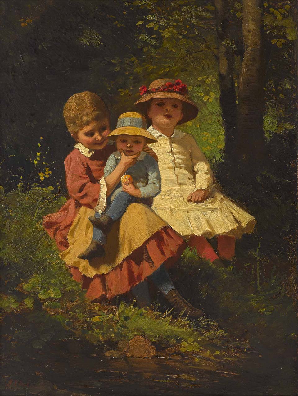 Three children on the shore