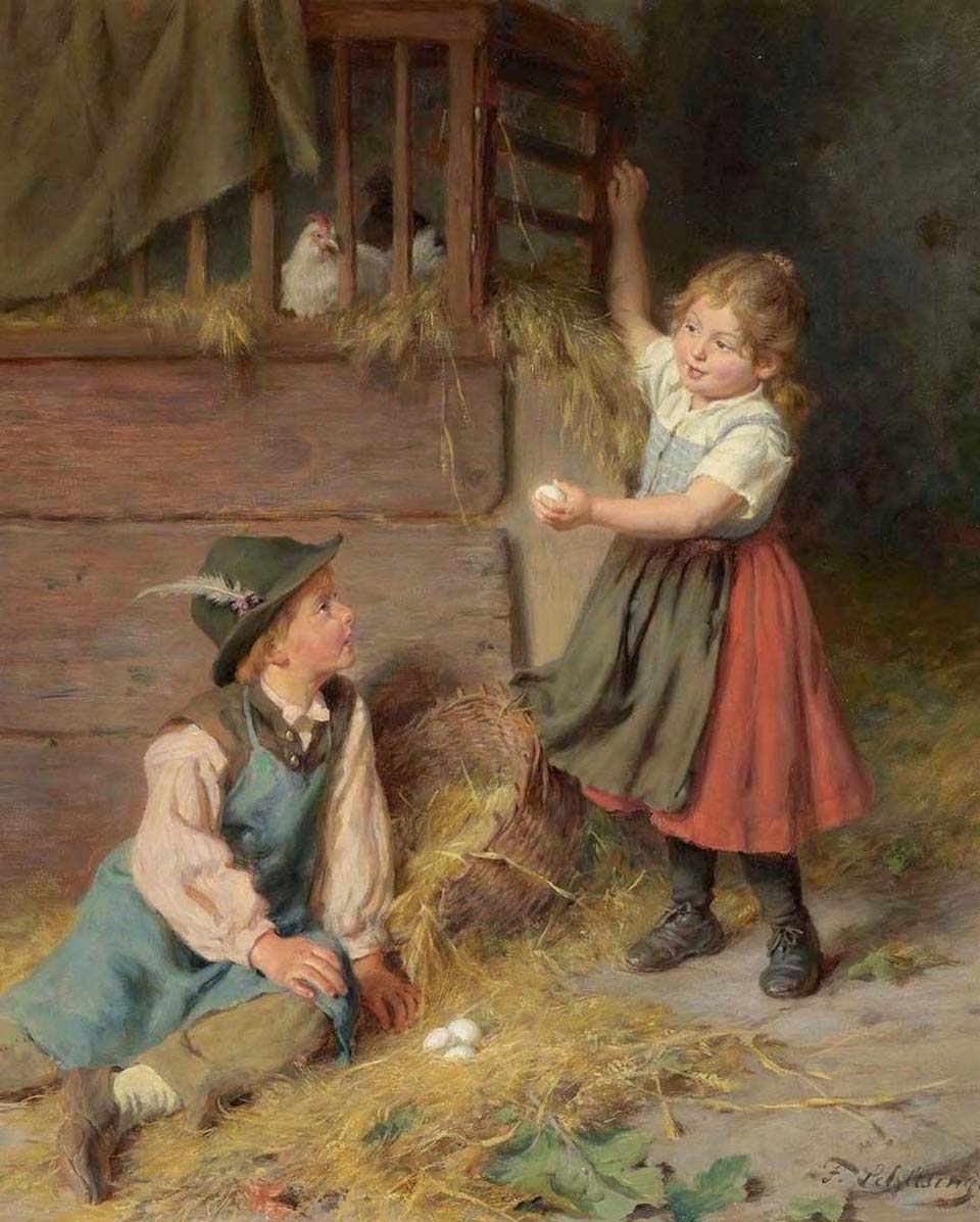 Children collecting eggs