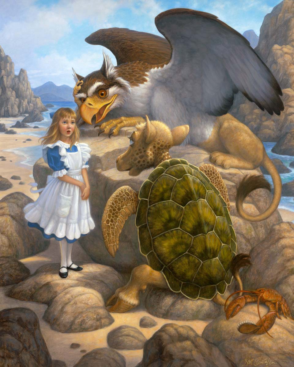 Alice récitant au griffon et à la fausse tortue