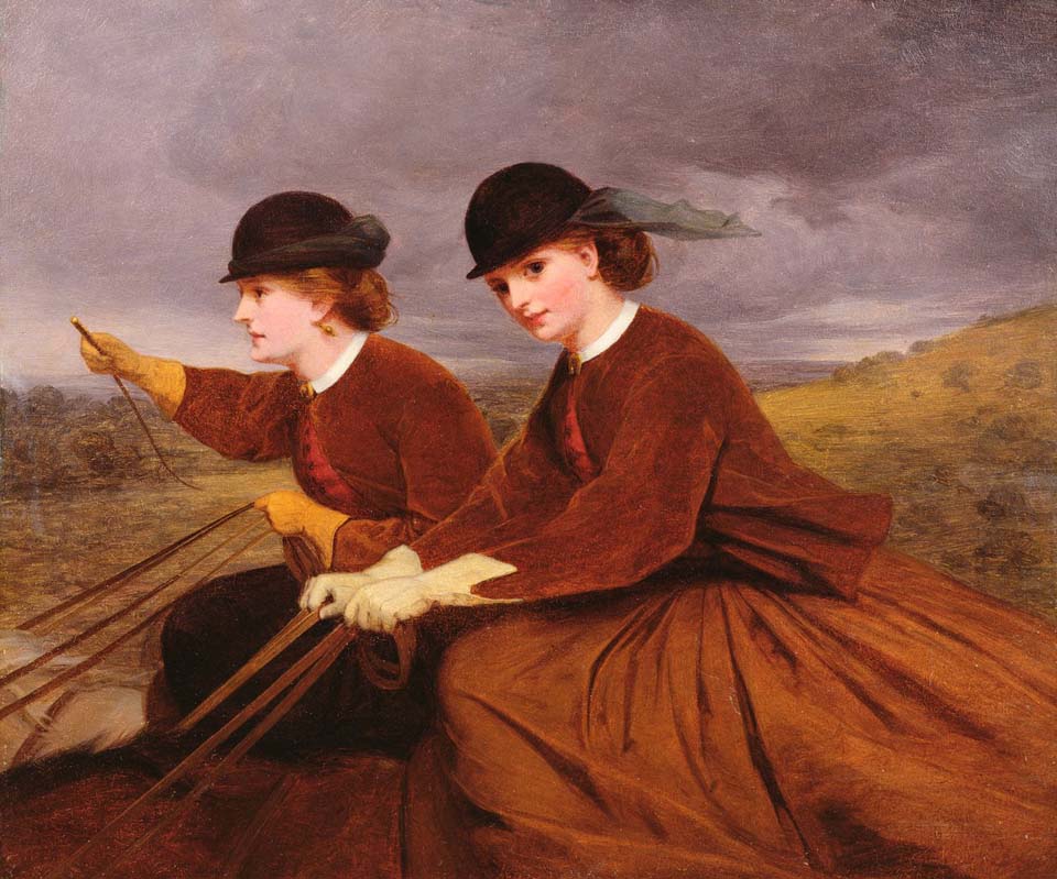 On the downs two ladies riding side saddle
