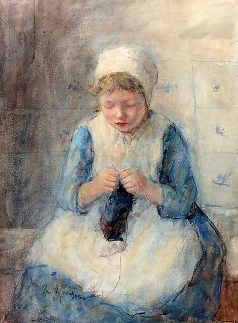 A girl knitting