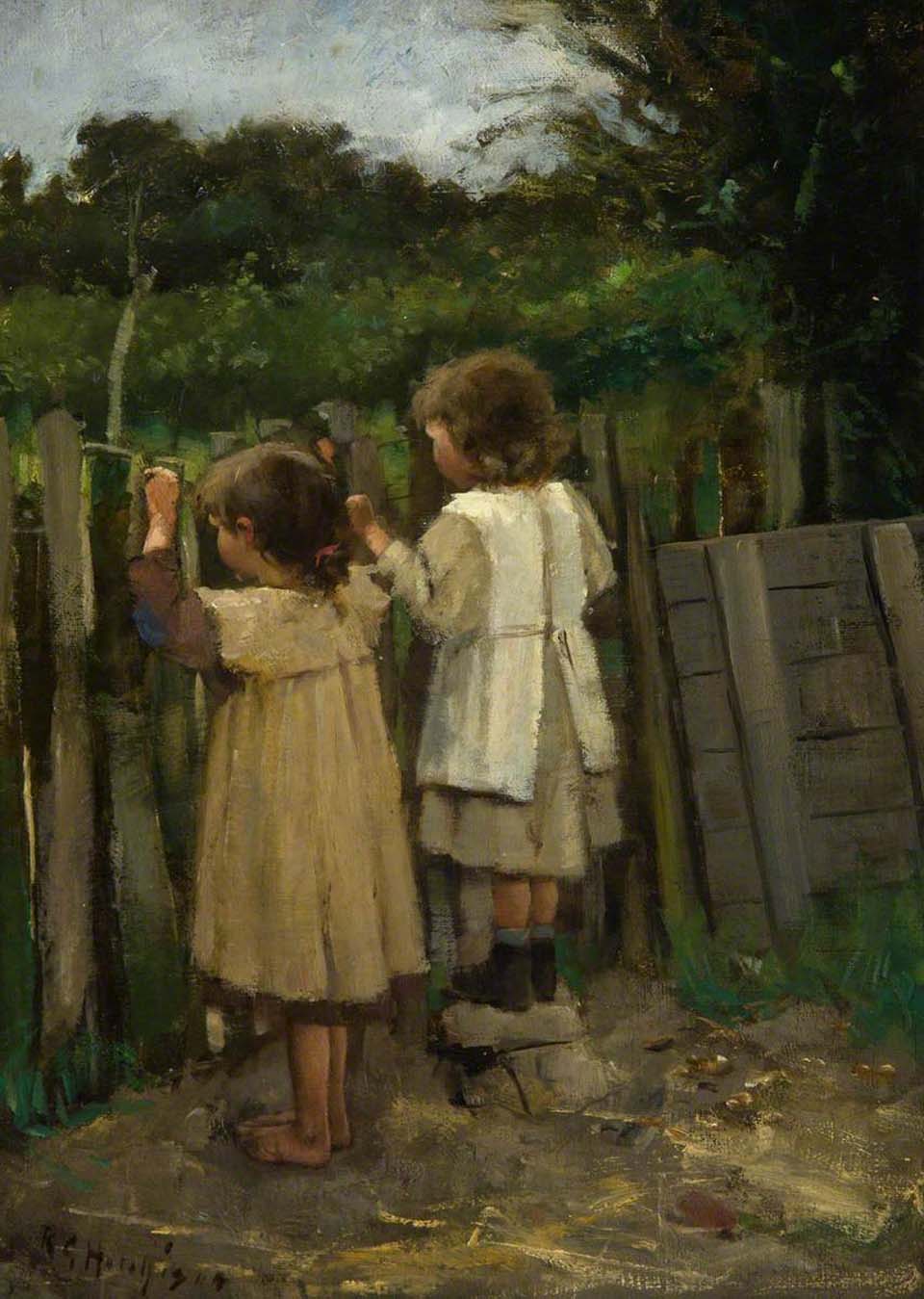 Children looking over a fence
