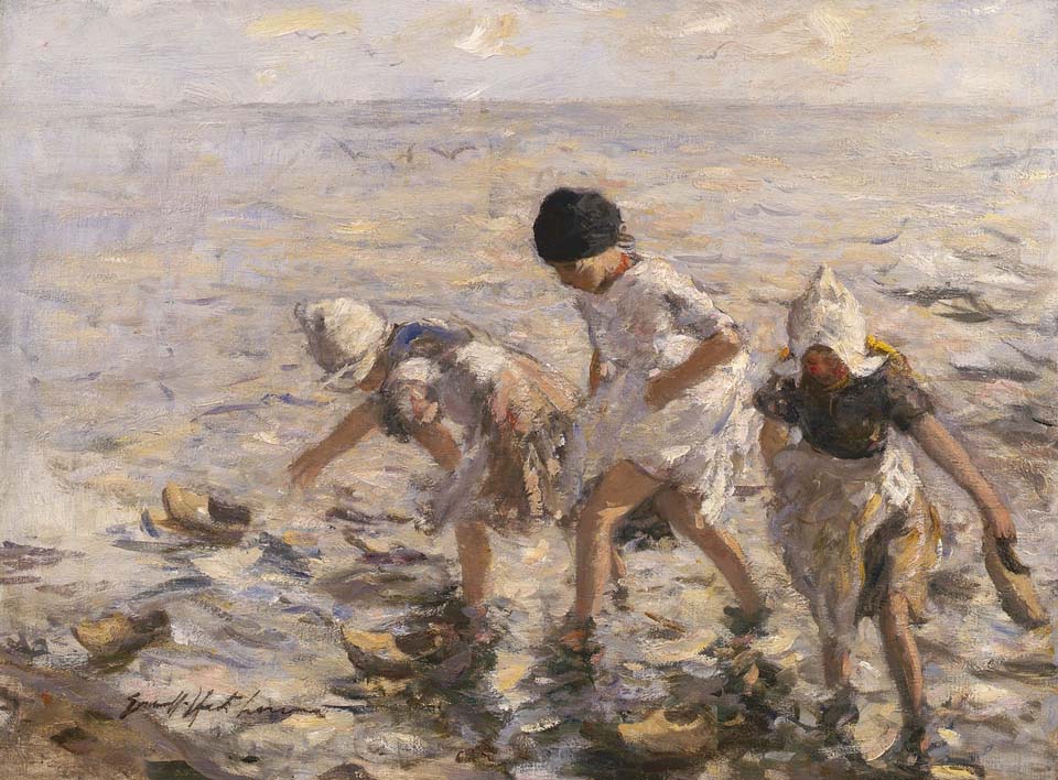 Children playing in the surf, Volendam