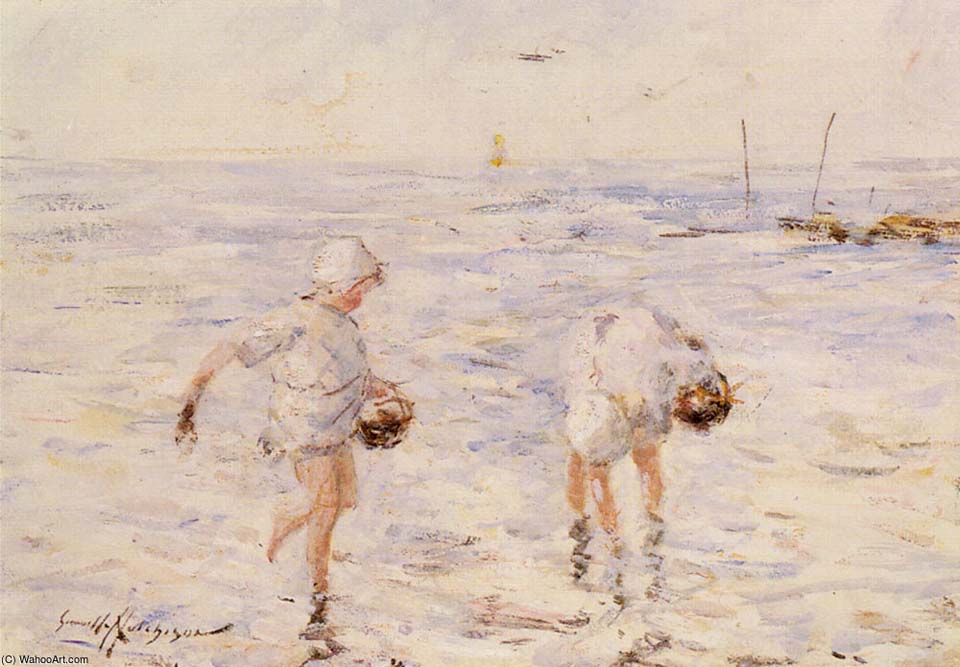 Gathering shells at the beach