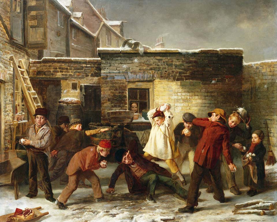 Boys snowballing