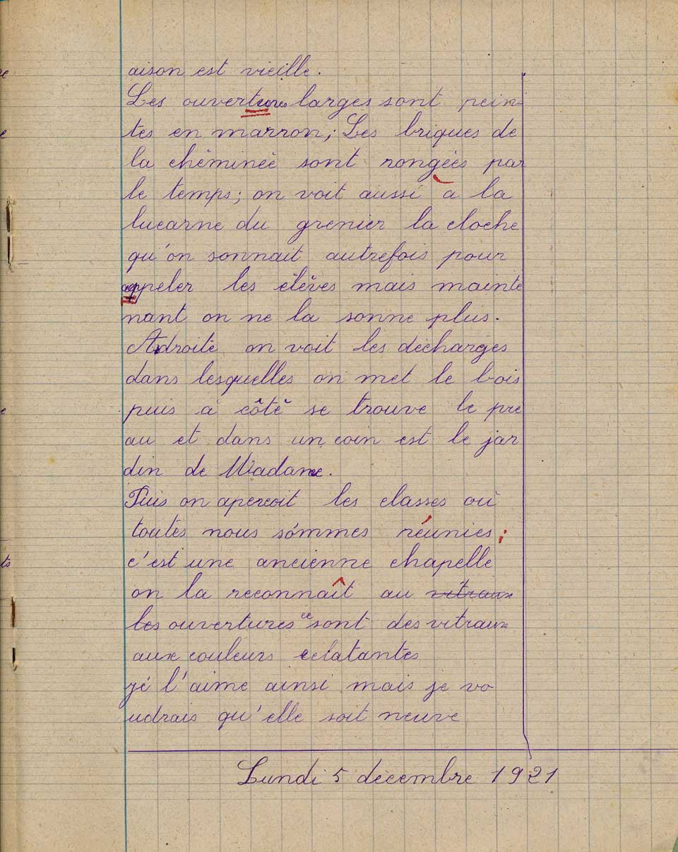 cahier de Marie Sansoube en 1921, elle a 9 ans