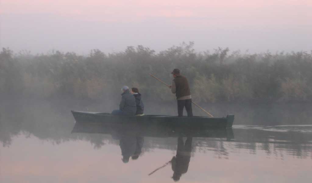 Un chaland glisse dans la brume