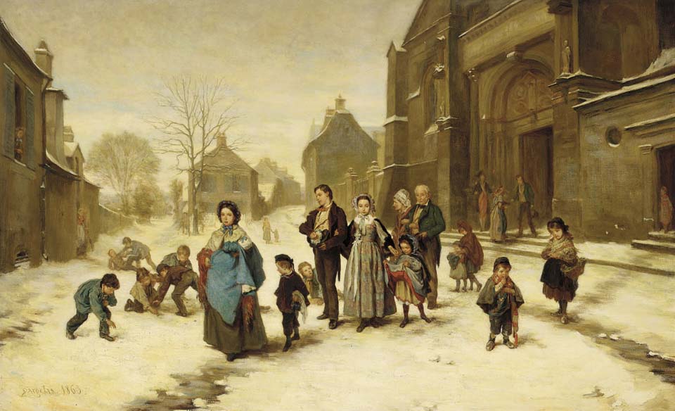 En sortant de l'église un jour d'hiver