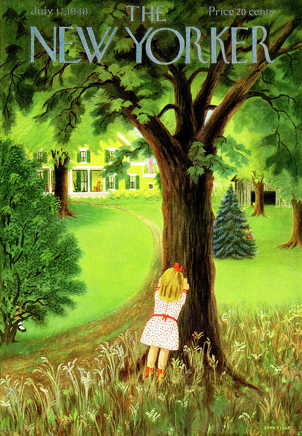 Child leans on a tree and counts as she hides her eyes as 'It' in a game of hide and seek.