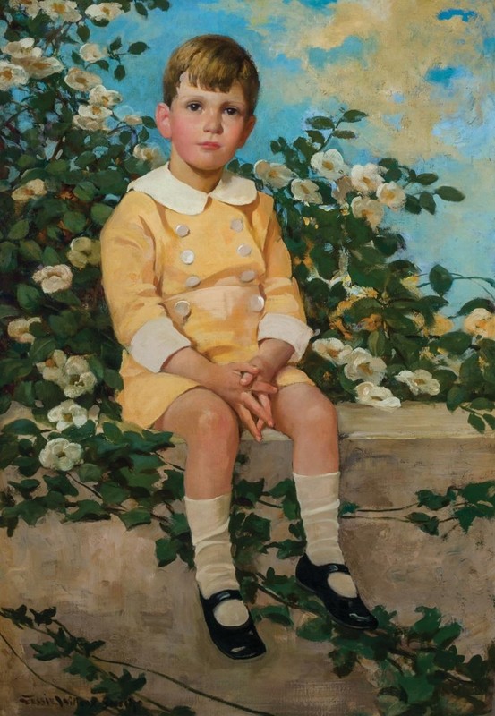 Young Boy Sitting on a Garden Wall