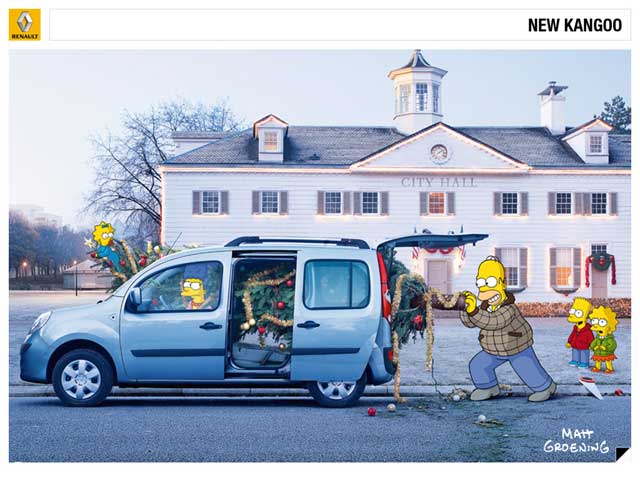 les Simpsons enfournent le sapin de Nol dans leur Kangoo