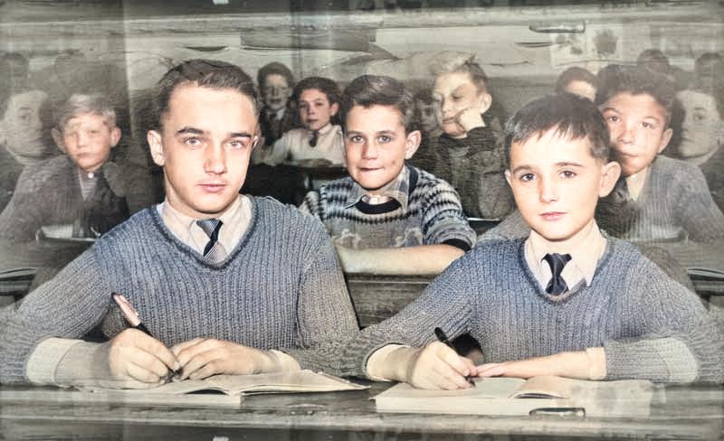 Ren et Michel  - Cours complmentaire - 1955 - colorise