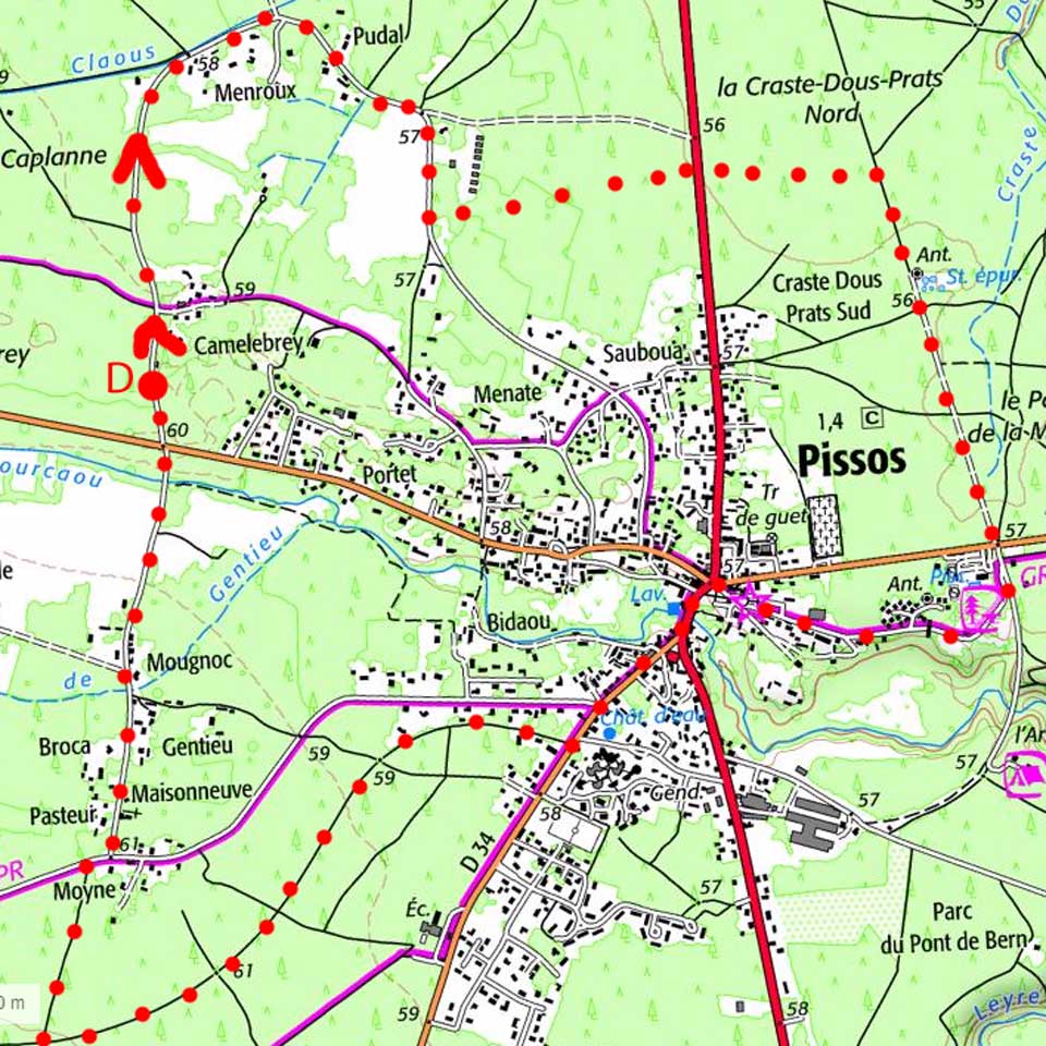 Carte du tour de Pissos par les pistes cyclables