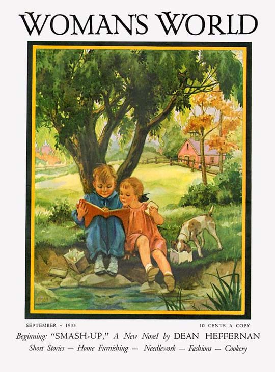 1935-09 Garçon et fille lisant sous un arbre