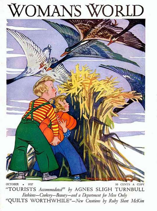 1937-10 La migration des oies au-dessus d'un champ de maïs