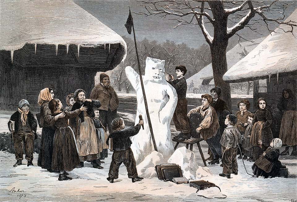 Le passe-temps des écoliers l'ours de neige près de Berne - 1873