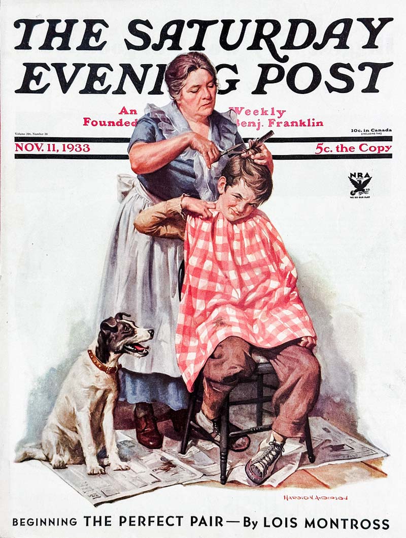 Kitchen haircut - Saturday Evening Post Cover 11 nov 1933