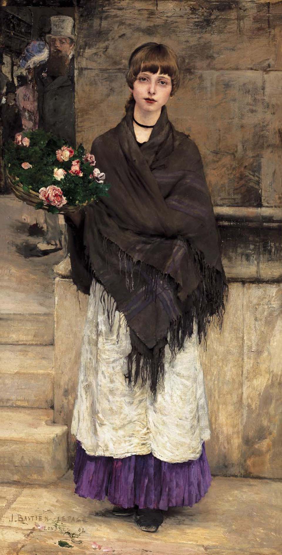 Girl with basket of flowers