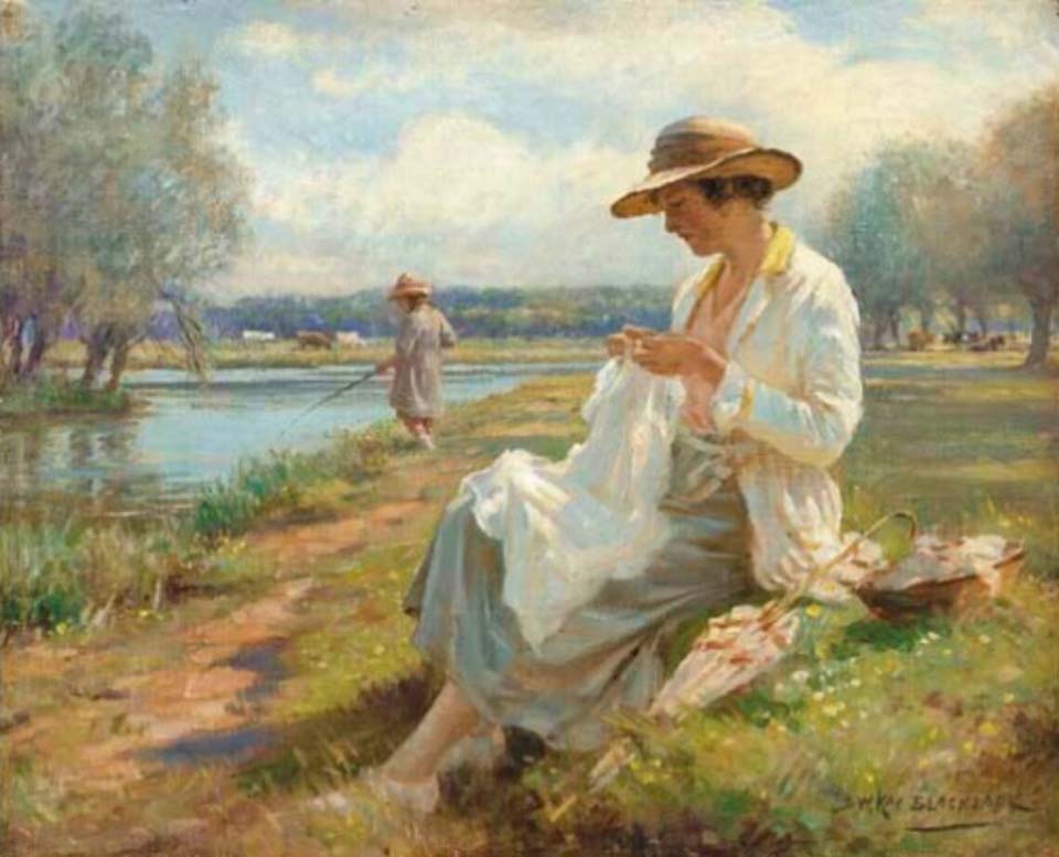 Sewing by the river