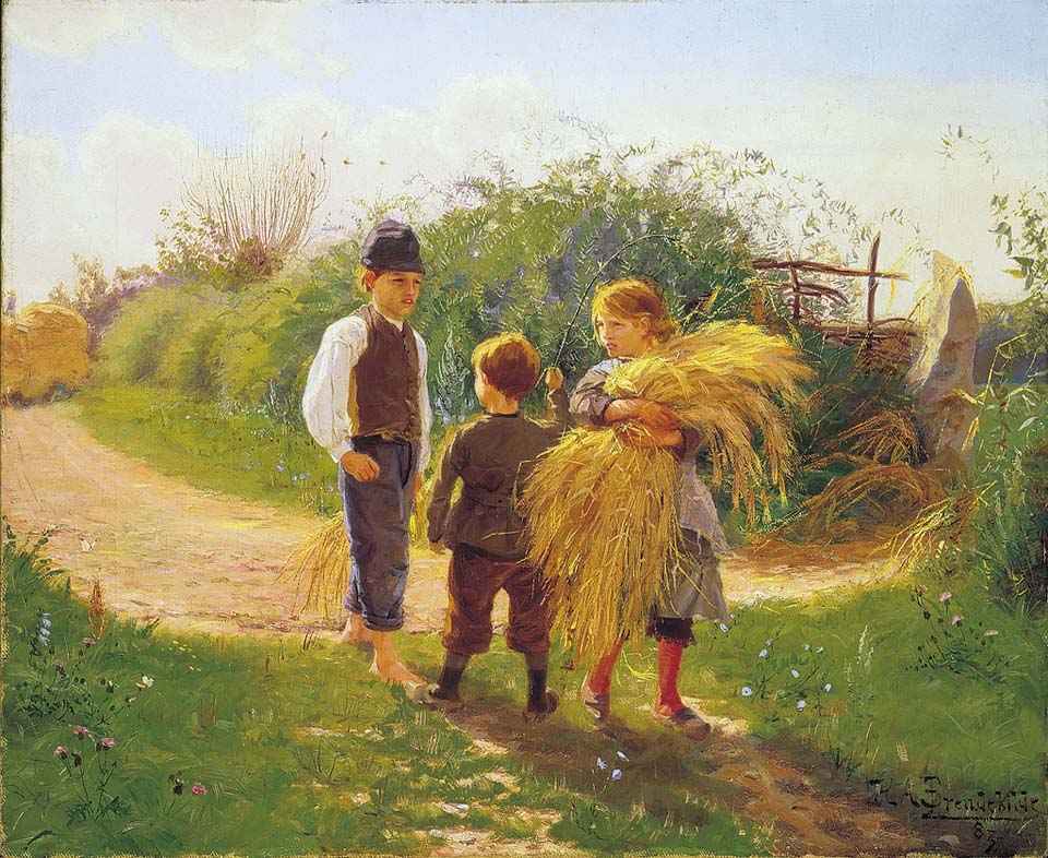 Children collecting leftover crops