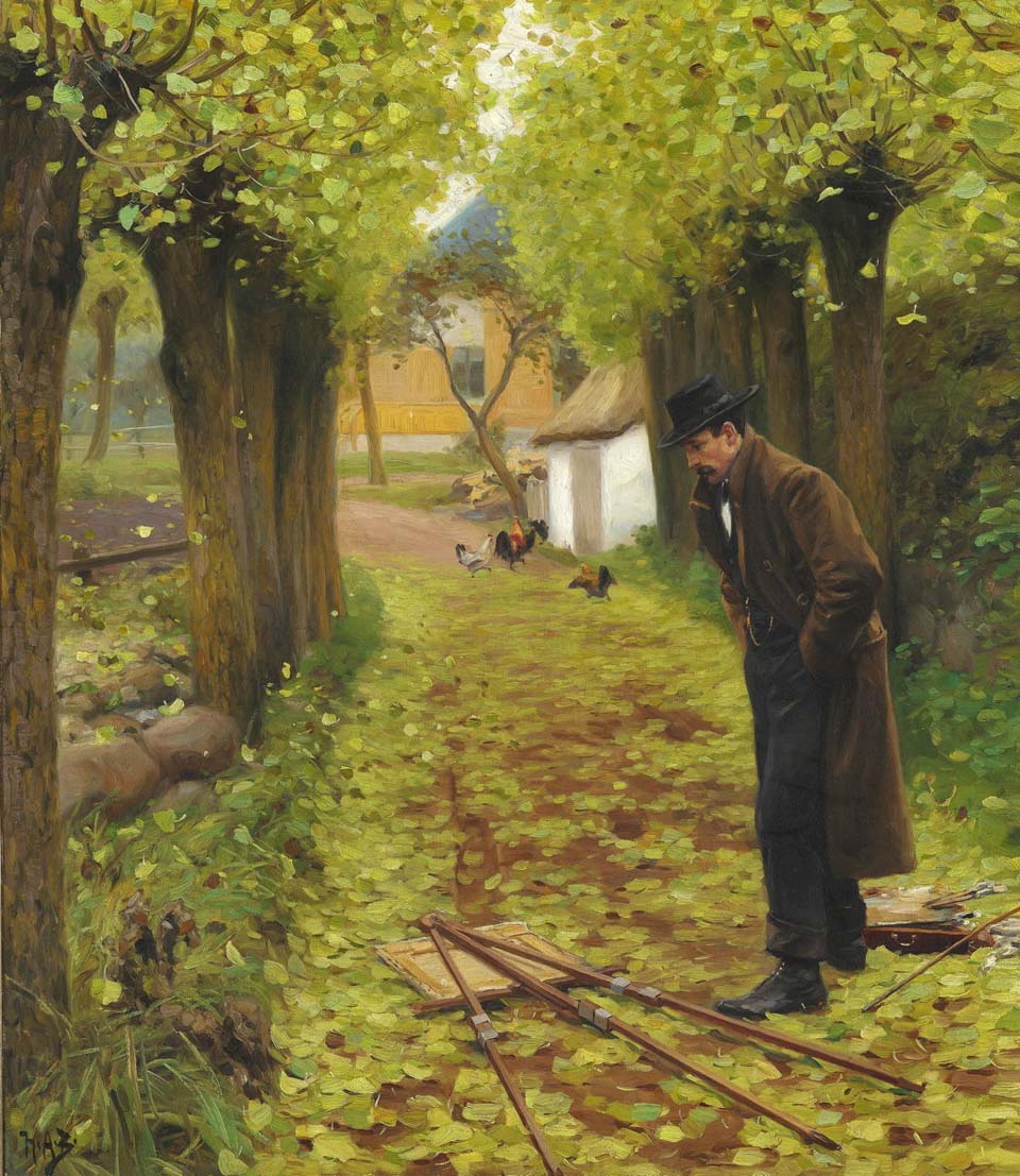 L. A. Ring by his fallen easel