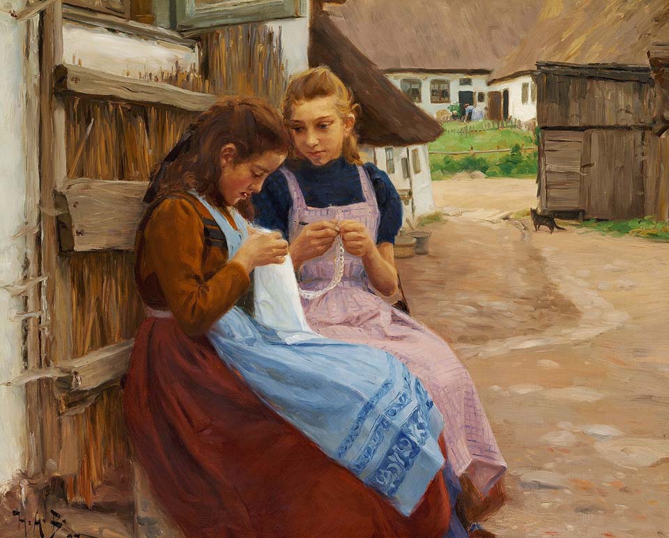 Two girls needlework