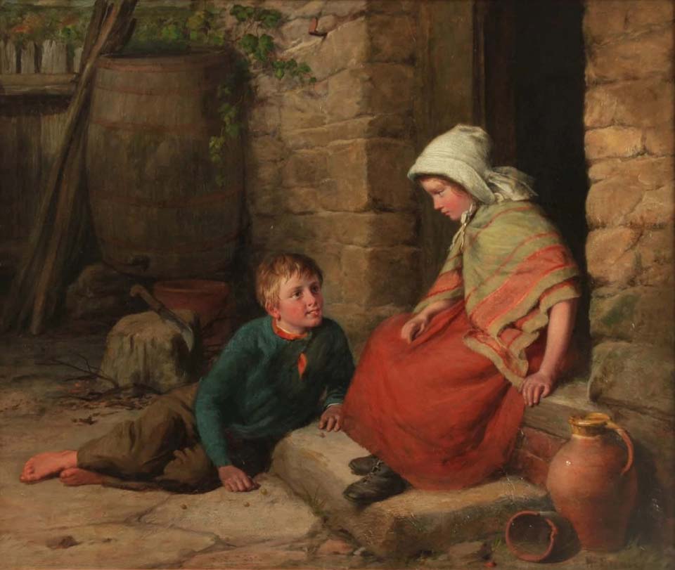 Country children sitting on a doorstep