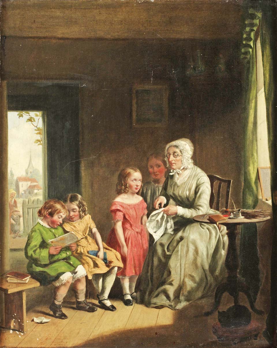 Interior with woman and child