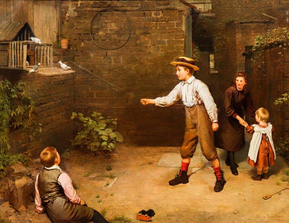 Children playing outdoors in a courtyard